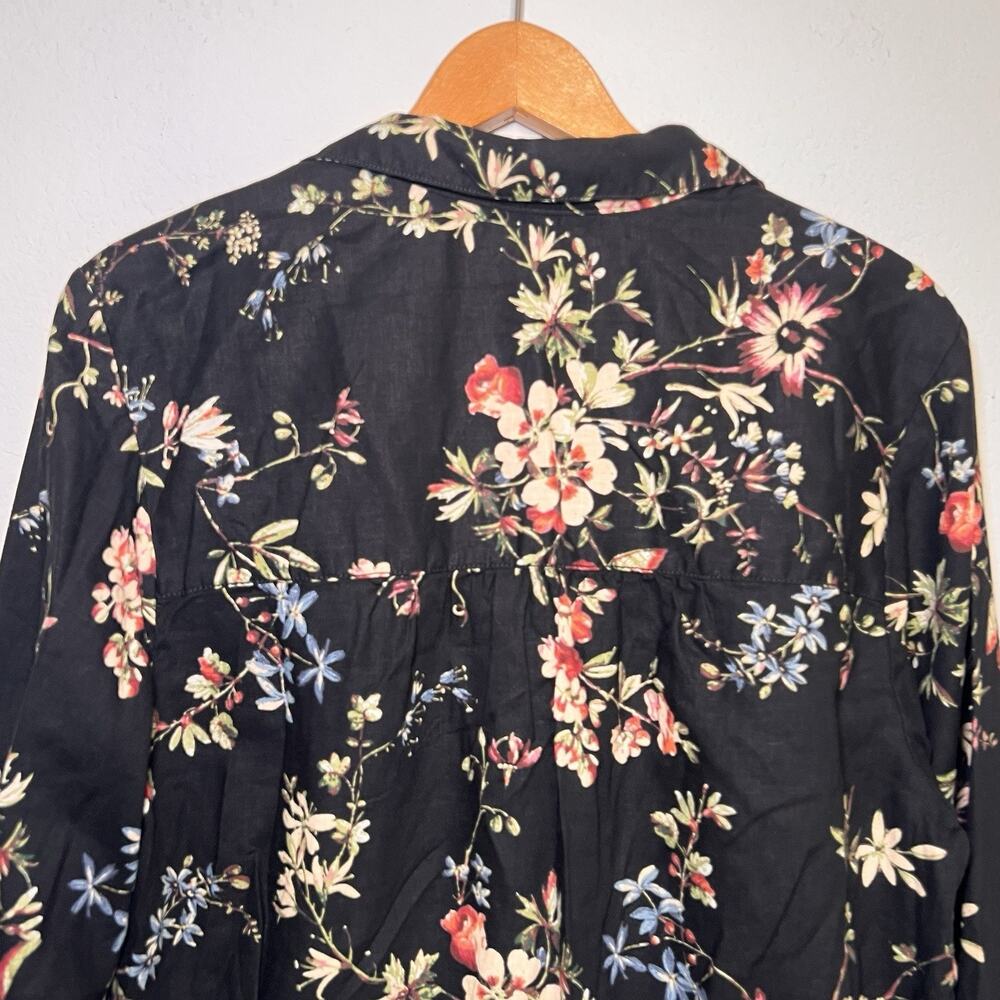 Anthropologie Pilcro Top Size L Black Floral Cropped Waist-tie Linen Blend Fall - Picture 10 of 14